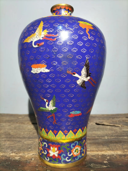 14" Tibetan Temple Collection Old Bronze Cloisonne Enamel trunk binaural star anise vase office ornament Town house Exorcism