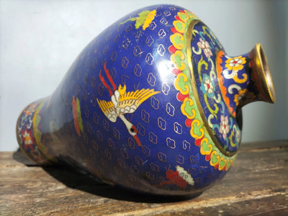 14" Tibetan Temple Collection Old Bronze Cloisonne Enamel trunk binaural star anise vase office ornament Town house Exorcism