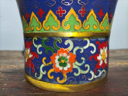14" Tibetan Temple Collection Old Bronze Cloisonne Enamel trunk binaural star anise vase office ornament Town house Exorcism