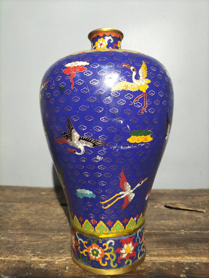 14" Tibetan Temple Collection Old Bronze Cloisonne Enamel trunk binaural star anise vase office ornament Town house Exorcism