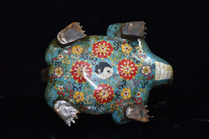 14"Tibetan Temple Collection Old Bronze Cloisonne Gilt Enamel Gossip Dragon turtle statue Office Ornaments Town House Exorcism