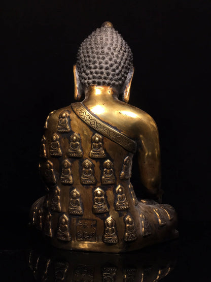 14"Tibetan Temple Collection Old Bronze Gilded Cinnabar Mud gold Shakyamuni Sitting Buddha Amitabha  Worship Hall Town house