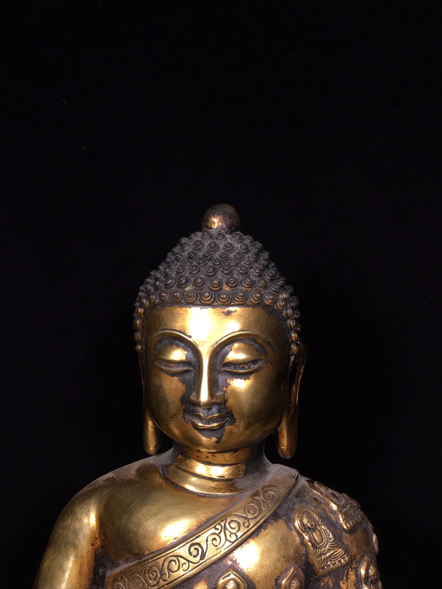 14"Tibetan Temple Collection Old Bronze Gilded Cinnabar Mud gold Shakyamuni Sitting Buddha Amitabha  Worship Hall Town house