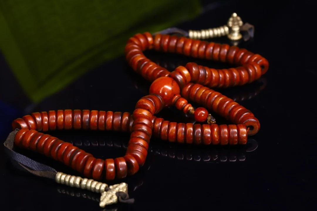 14"Tibetan Temple Collection Old Red medicine beads Gabala Buddha beads Necklace Amulet Pendant artifact Town House Exorcism