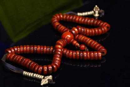 14"Tibetan Temple Collection Old Red medicine beads Gabala Buddha beads Necklace Amulet Pendant artifact Town House Exorcism