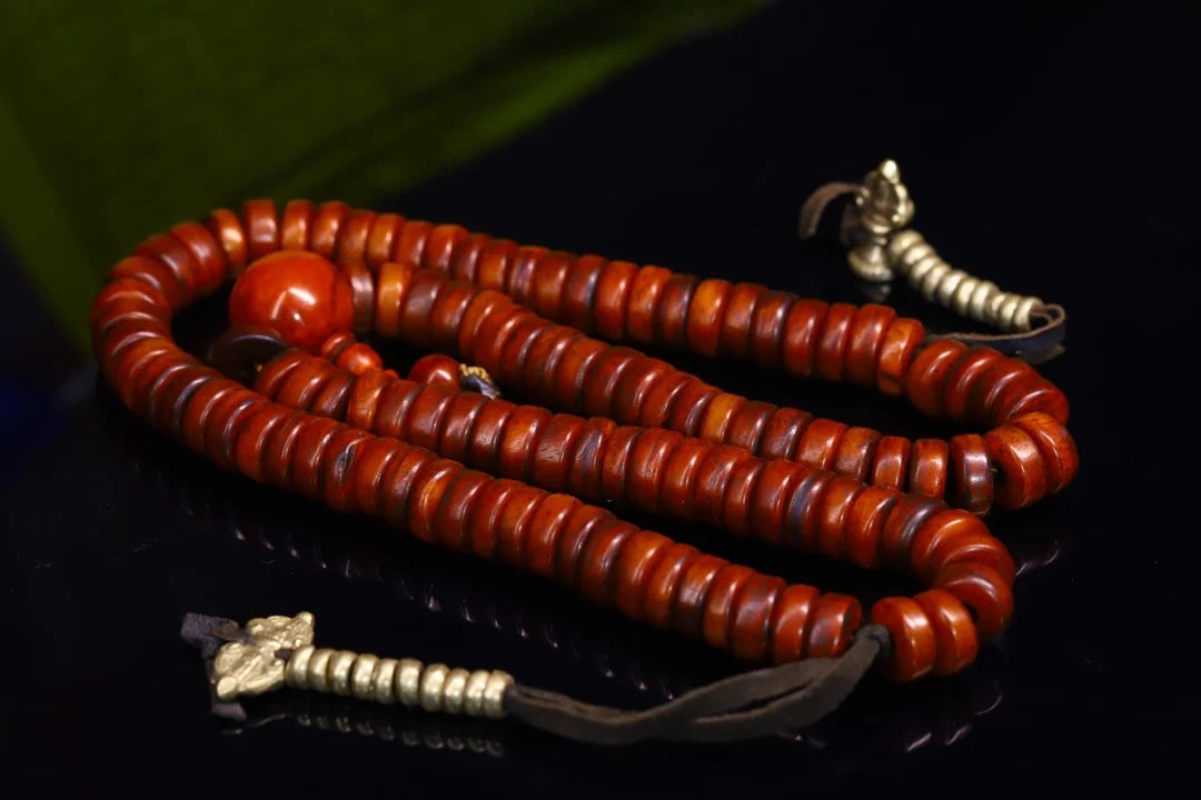 14"Tibetan Temple Collection Old Red medicine beads Gabala Buddha beads Necklace Amulet Pendant artifact Town House Exorcism