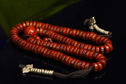 14"Tibetan Temple Collection Old Red medicine beads Gabala Buddha beads Necklace Amulet Pendant artifact Town House Exorcism