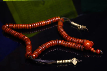 14"Tibetan Temple Collection Old Red medicine beads Gabala Buddha beads Necklace Amulet Pendant artifact Town House Exorcism