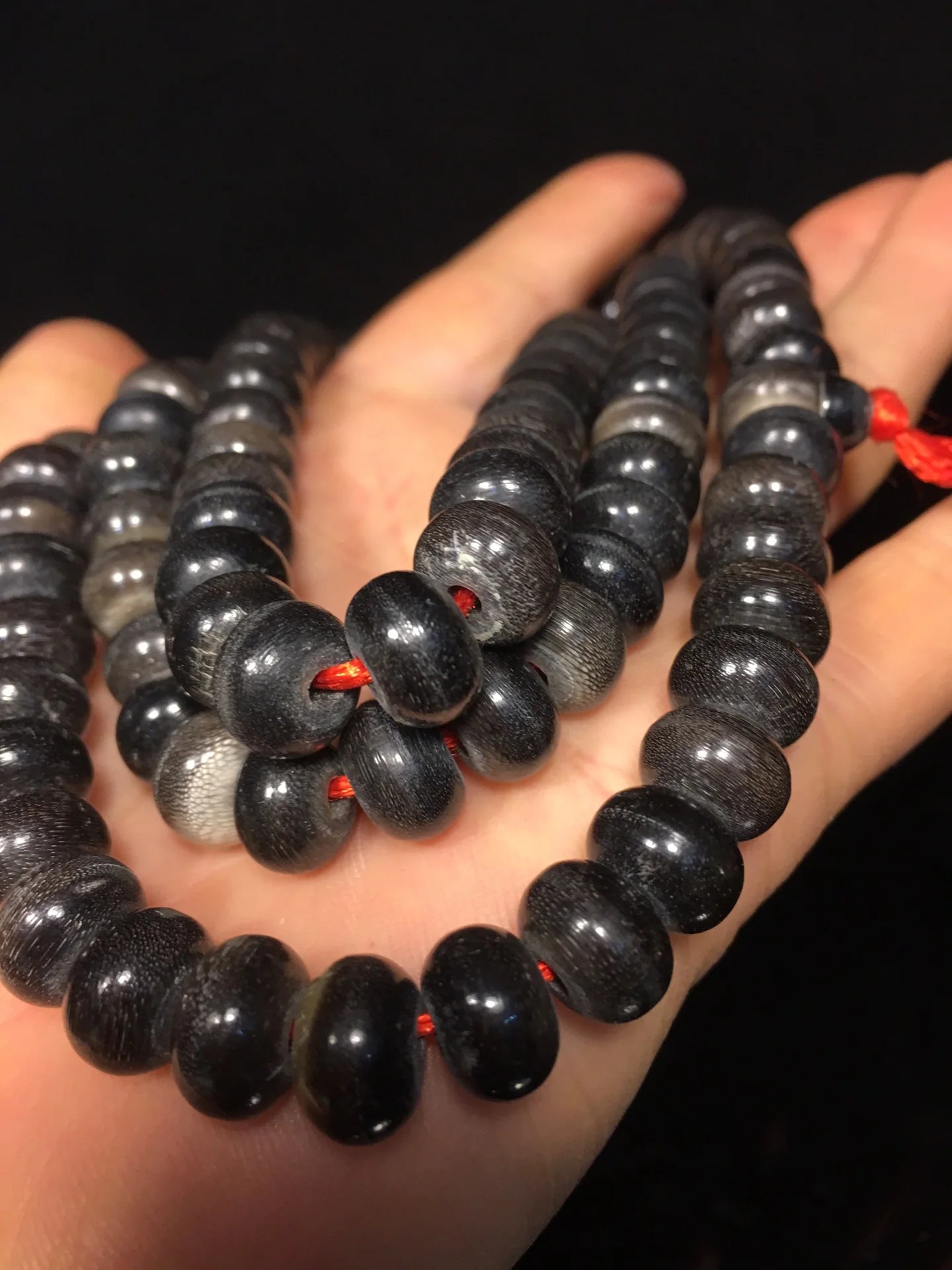 14"Tibetan Temple Collection Old Rhinoceros Horn Abacus Beads 108 Buddha Beads Necklace Pendant Amulet Town house Exorcism