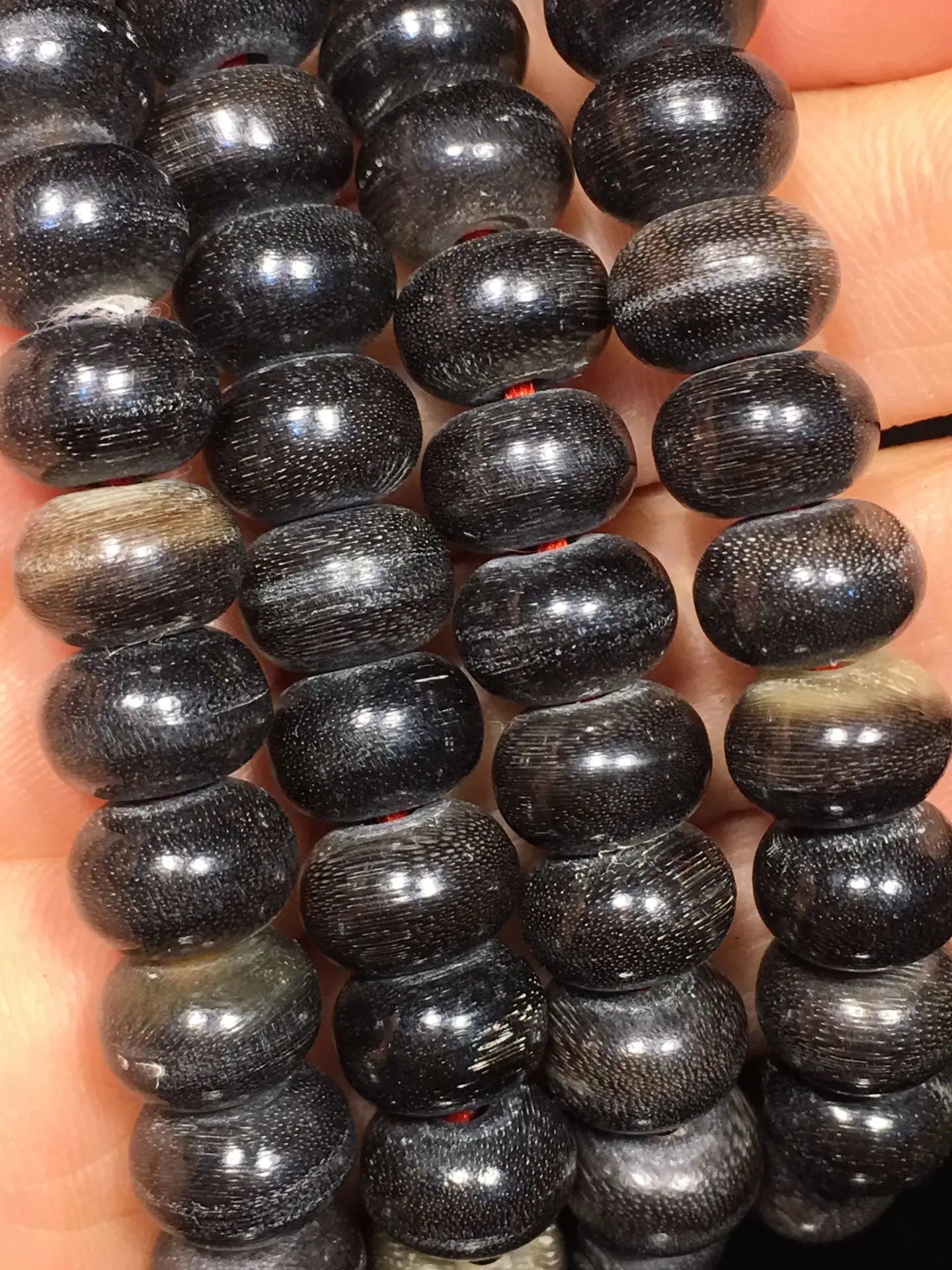 14"Tibetan Temple Collection Old Rhinoceros Horn Abacus Beads 108 Buddha Beads Necklace Pendant Amulet Town house Exorcism