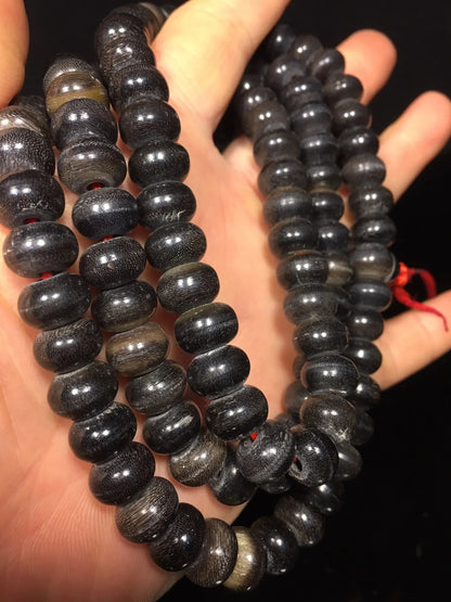 14"Tibetan Temple Collection Old Rhinoceros Horn Abacus Beads 108 Buddha Beads Necklace Pendant Amulet Town house Exorcism