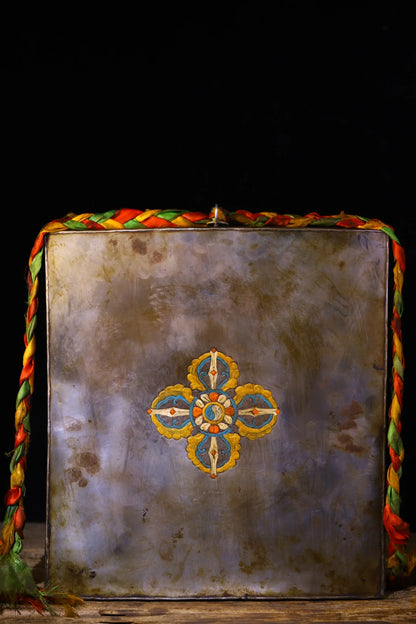 14”Tibetan Temple Collection Old Tiantie Painted Mosaic Gem gZi Beads Shell Vaisravana Buddha Thangka Worship Hall Town house