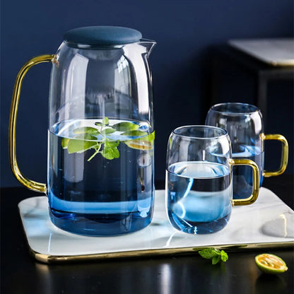 1400ml heat-resistant glass teapot ，Blue heated explosion-proof glass ，High capacity，Home Kitchen   tea set, juice cold kettle