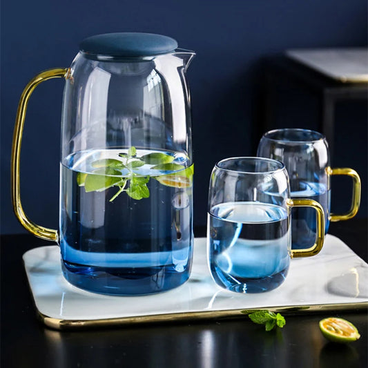 1400ml heat-resistant glass teapot ，Blue heated explosion-proof glass ，High capacity，Home Kitchen   tea set, juice cold kettle