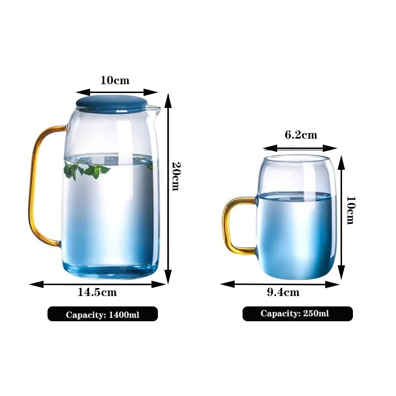 1400ml heat-resistant glass teapot ，Blue heated explosion-proof glass ，High capacity，Home Kitchen   tea set, juice cold kettle