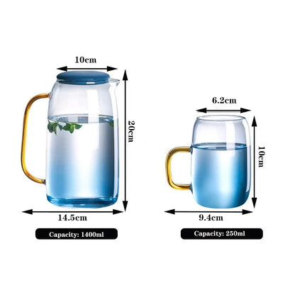 1400ml heat-resistant glass teapot ，Blue heated explosion-proof glass ，High capacity，Home Kitchen   tea set, juice cold kettle