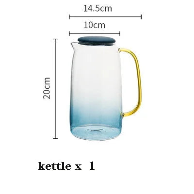 1400ml heat-resistant glass teapot ，Blue heated explosion-proof glass ，High capacity，Home Kitchen   tea set, juice cold kettle