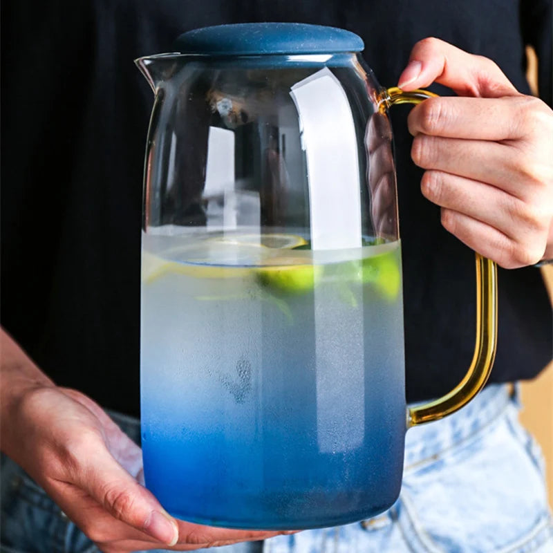 1400ml heat-resistant glass teapot ，Blue heated explosion-proof glass ，High capacity，Home Kitchen   tea set, juice cold kettle