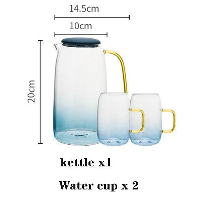 1400ml heat-resistant glass teapot ，Blue heated explosion-proof glass ，High capacity，Home Kitchen   tea set, juice cold kettle