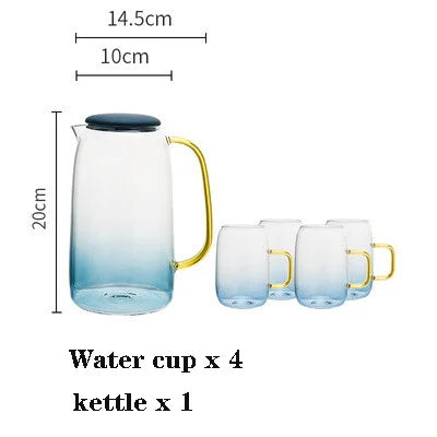 1400ml heat-resistant glass teapot ，Blue heated explosion-proof glass ，High capacity，Home Kitchen   tea set, juice cold kettle