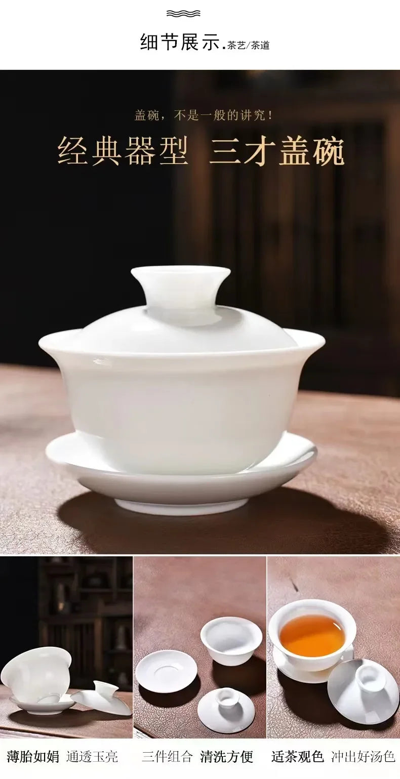140ML Large Chinese Traditional GaiWan Tea Set Bone China Tea Sets Dehua Gaiwan Tea Porcelain Pot Set For Travel And Easy Kettle