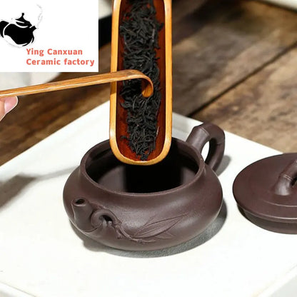 140ml Authentic Yixing Purple Clay Teapots Raw Ore Zhu Mud Bamboo Festival Tea Pot Chinese Tea Ceremony Customized Gifts