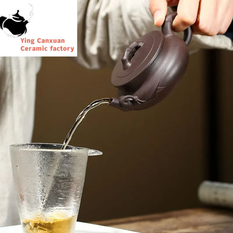 140ml Authentic Yixing Purple Clay Teapots Raw Ore Zhu Mud Bamboo Festival Tea Pot Chinese Tea Ceremony Customized Gifts