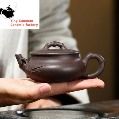 140ml Authentic Yixing Purple Clay Teapots Raw Ore Zhu Mud Bamboo Festival Tea Pot Chinese Tea Ceremony Customized Gifts