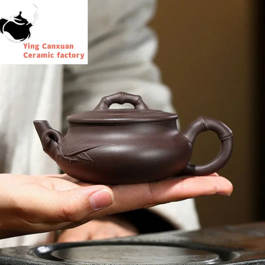 140ml Authentic Yixing Purple Clay Teapots Raw Ore Zhu Mud Bamboo Festival Tea Pot Chinese Tea Ceremony Customized Gifts