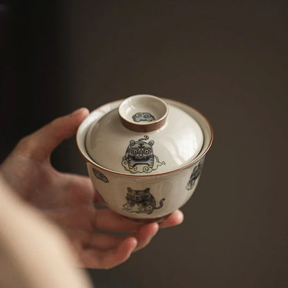 140ml Chinese Style Ceramics Gaiwan Teacup Handmade Tea Infuser Customize Porcelain Teaware Portable Tea Cups with Lid