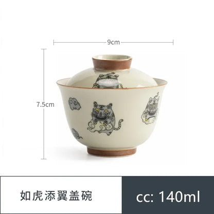 140ml Chinese Style Ceramics Gaiwan Teacup Handmade Tea Infuser Customize Porcelain Teaware Portable Tea Cups with Lid