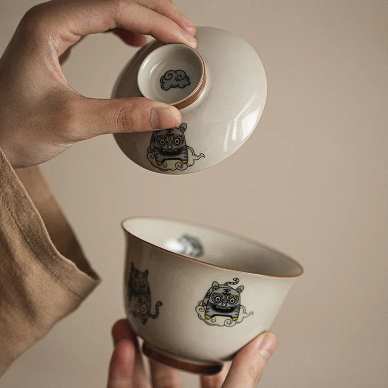 140ml Chinese Style Ceramics Gaiwan Teacup Handmade Tea Infuser Customize Porcelain Teaware Portable Tea Cups with Lid