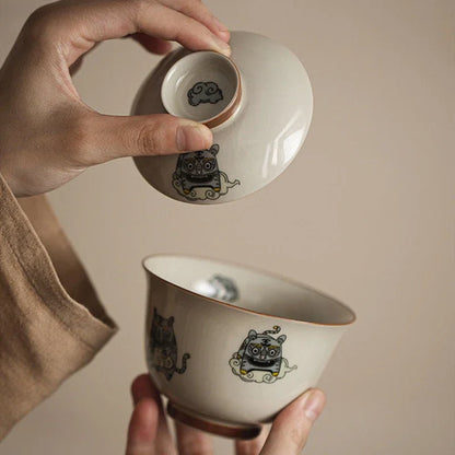 140ml Chinese Style Ceramics Gaiwan Teacup Handmade Tea Infuser Customize Porcelain Teaware Portable Tea Cups with Lid
