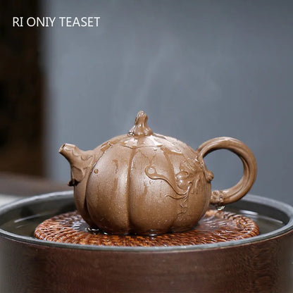 140ml Chinese Yixing High-end Purple Clay Teapots Raw Ore Old Section Mud Kettle Famous Handmade Pumpkin Tea Pot Zisha Tea Set