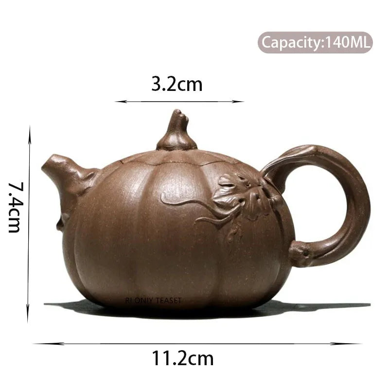 140ml Chinese Yixing High-end Purple Clay Teapots Raw Ore Old Section Mud Kettle Famous Handmade Pumpkin Tea Pot Zisha Tea Set