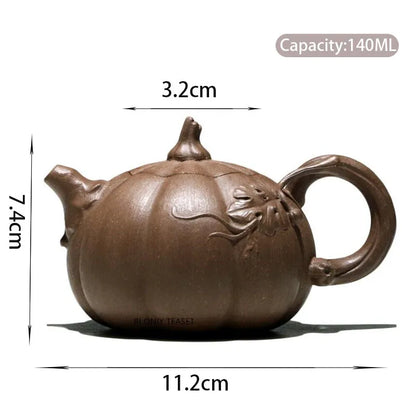 140ml Chinese Yixing High-end Purple Clay Teapots Raw Ore Old Section Mud Kettle Famous Handmade Pumpkin Tea Pot Zisha Tea Set
