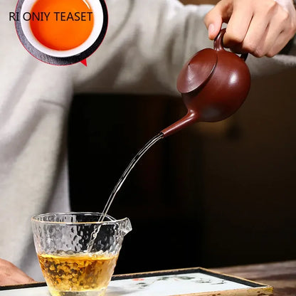 140ml Chinese Yixing Purple Clay Teapots Famous Artists Handmade Tea Pot Raw Ore Purple Red Mud Kettle Zisha Tea Set Teaware