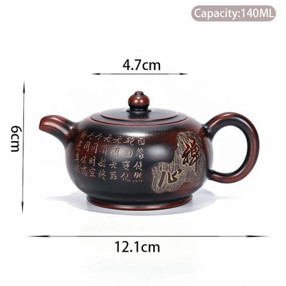 140ml Chinese Yixing Tradition Purple Clay Tea Pot Famous Artists Handmade Teapots Kettle Raw Ore Zisha Tea Set Home Teaware