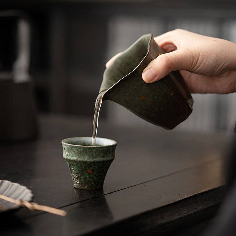 140ml Japanese Bench Green Pottery Tea Pitcher Antique Sharing Pot Cha Hai Household Justice Cup Oolong Tea Teaware Accessories