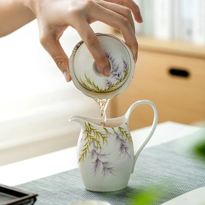 140ml Pure Hand-painted Wisteria Flower Gaiwan Retro Tracing Silver Tea Tureen Tea Making Cover Bowl Tea Items Accessories Gift