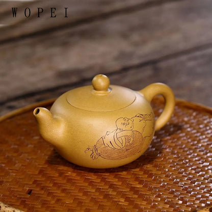 140ml Yixing Handmade Purple Clay Teapot Hand Carved Character Pattern Tea Pot Raw Ore Beauty Kettle Chinese Zisha Tea Set