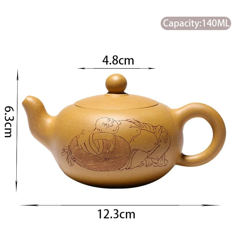 140ml Yixing Handmade Purple Clay Teapot Hand Carved Character Pattern Tea Pot Raw Ore Beauty Kettle Chinese Zisha Tea Set