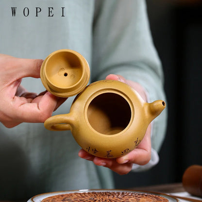 140ml Yixing Handmade Purple Clay Teapot Hand Carved Character Pattern Tea Pot Raw Ore Beauty Kettle Chinese Zisha Tea Set