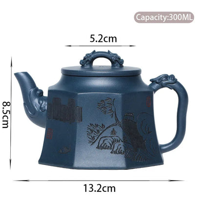 140ml Yixing Handmade Purple Clay Teapot Hand Carved Character Pattern Tea Pot Raw Ore Beauty Kettle Chinese Zisha Tea Set