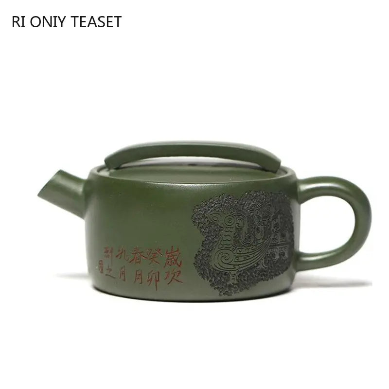 140ml Yixing Handmade Purple Clay Teapots Famous Hand-carved Tea Pot Raw Ore Green Mud Beauty Kettle Chinese Zisha Tea Set