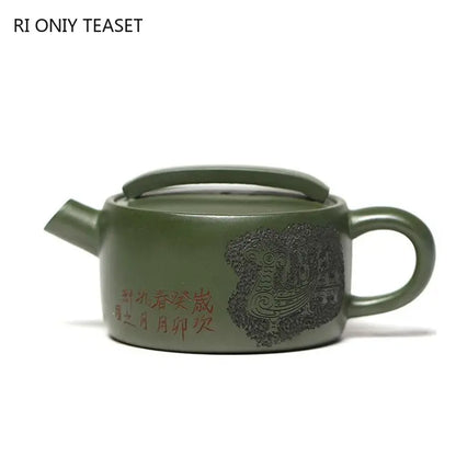 140ml Yixing Handmade Purple Clay Teapots Famous Hand-carved Tea Pot Raw Ore Green Mud Beauty Kettle Chinese Zisha Tea Set