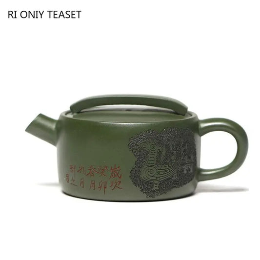 140ml Yixing Handmade Purple Clay Teapots Famous Hand-carved Tea Pot Raw Ore Green Mud Beauty Kettle Chinese Zisha Tea Set