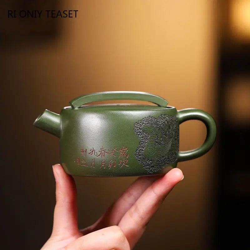 140ml Yixing Handmade Purple Clay Teapots Famous Hand-carved Tea Pot Raw Ore Green Mud Beauty Kettle Chinese Zisha Tea Set