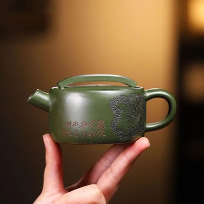 140ml Yixing Handmade Purple Clay Teapots Famous Hand-carved Tea Pot Raw Ore Green Mud Beauty Kettle Chinese Zisha Tea Set