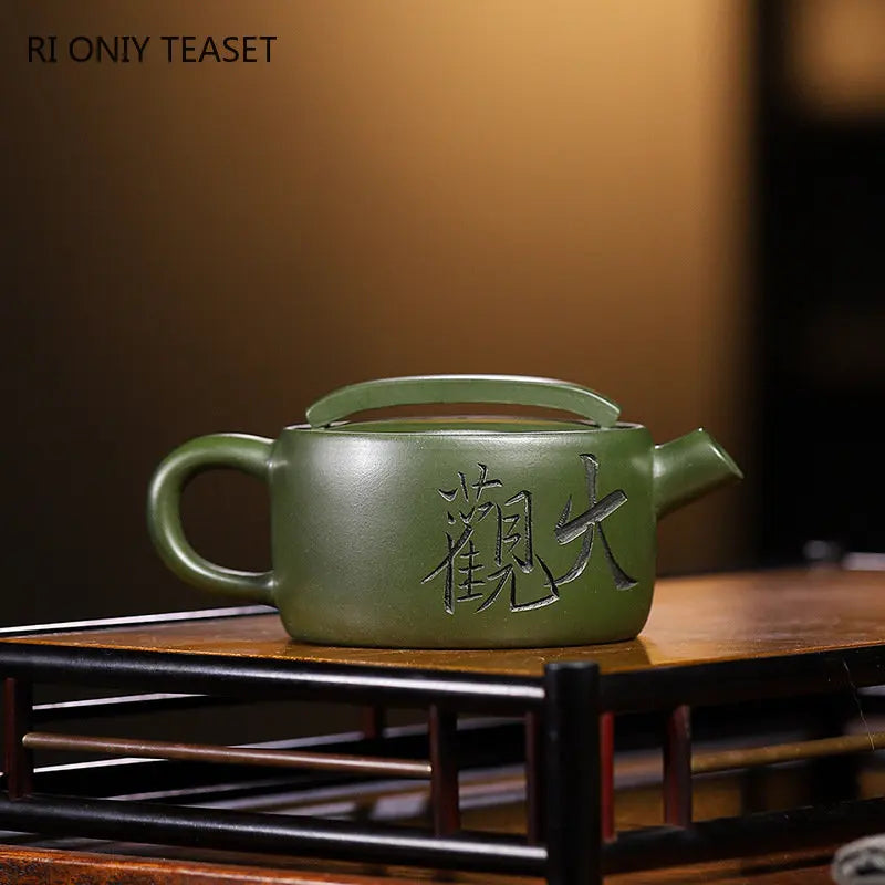 140ml Yixing Handmade Purple Clay Teapots Famous Hand-carved Tea Pot Raw Ore Green Mud Beauty Kettle Chinese Zisha Tea Set